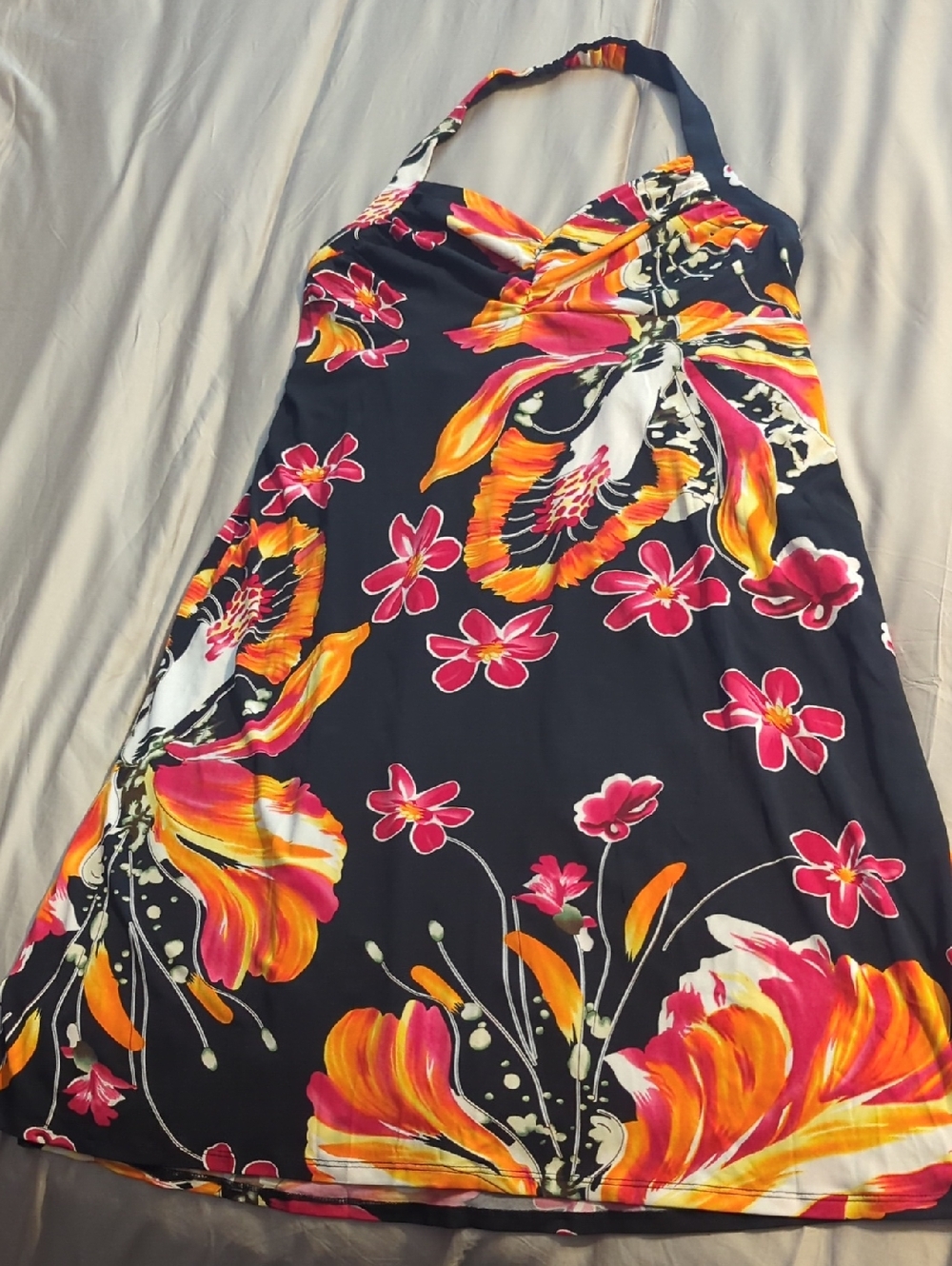 Ricki's Black Halter Dress with Pink & Orange Floral Trim